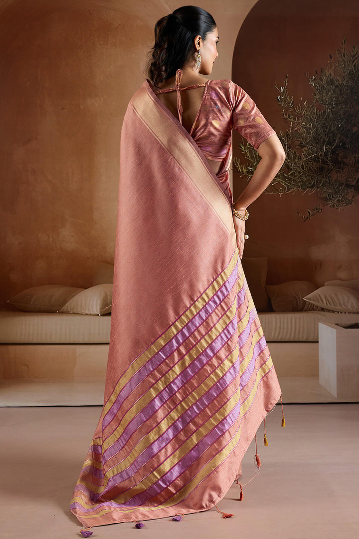 Ruddy Pink Bhagalpuri Silk Saree