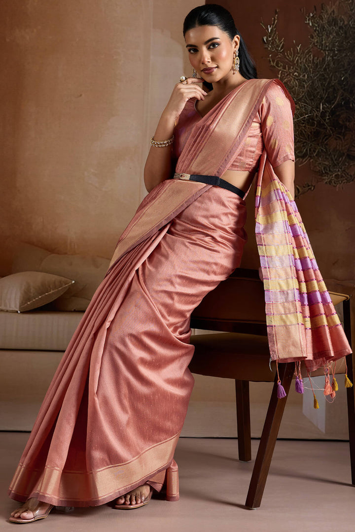 Ruddy Pink Bhagalpuri Silk Saree