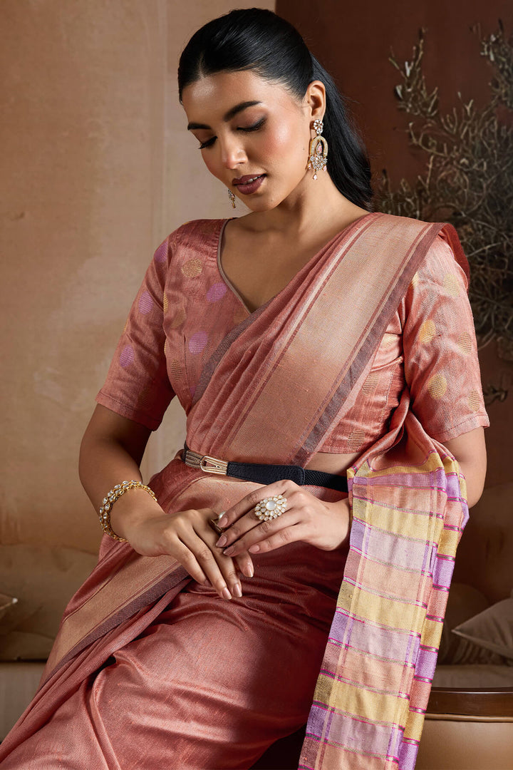 Ruddy Pink Bhagalpuri Silk Saree