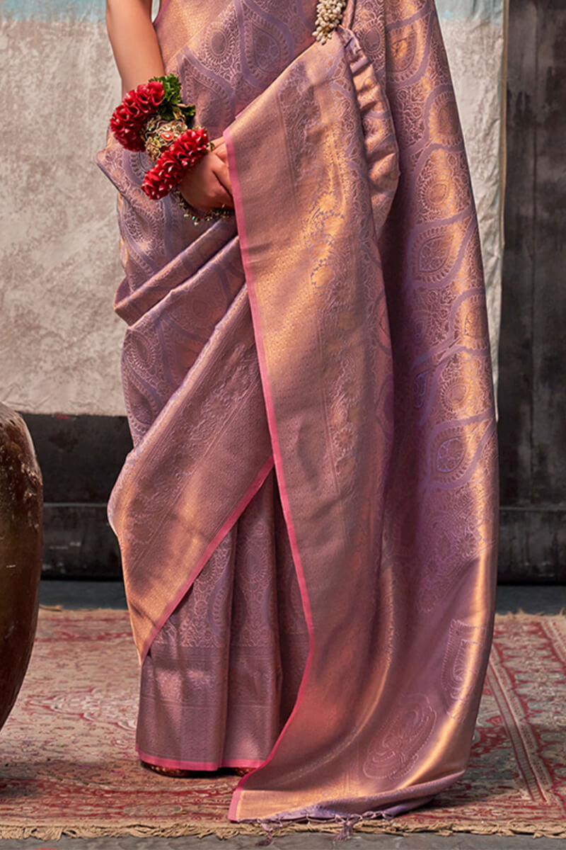 Ruddy Pink Kanjivaram Handloom Silk Saree