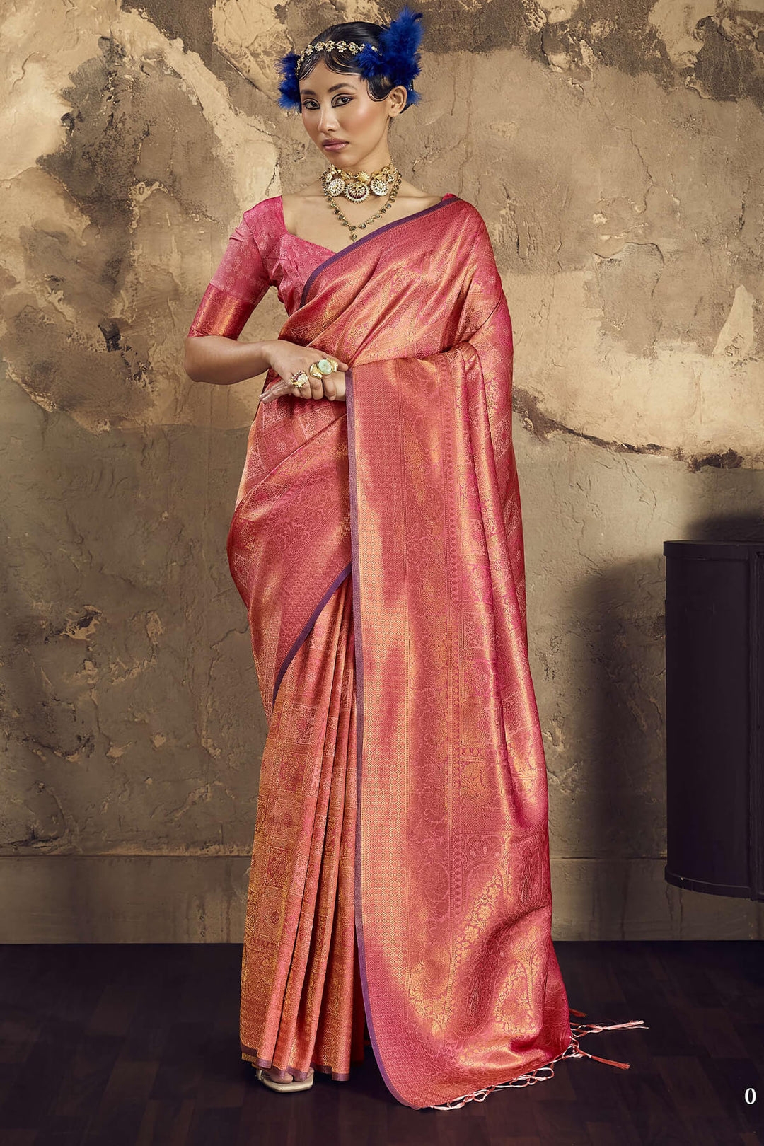 Ruddy Pink Kanjivaram Silk Saree