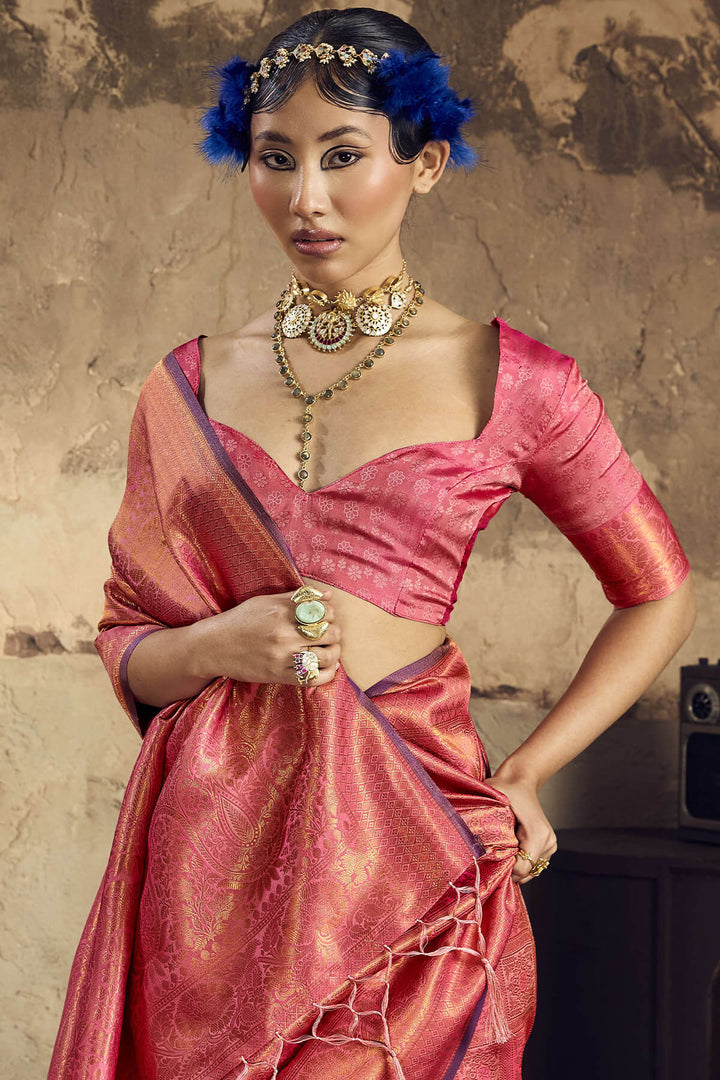 Ruddy Pink Kanjivaram Silk Saree