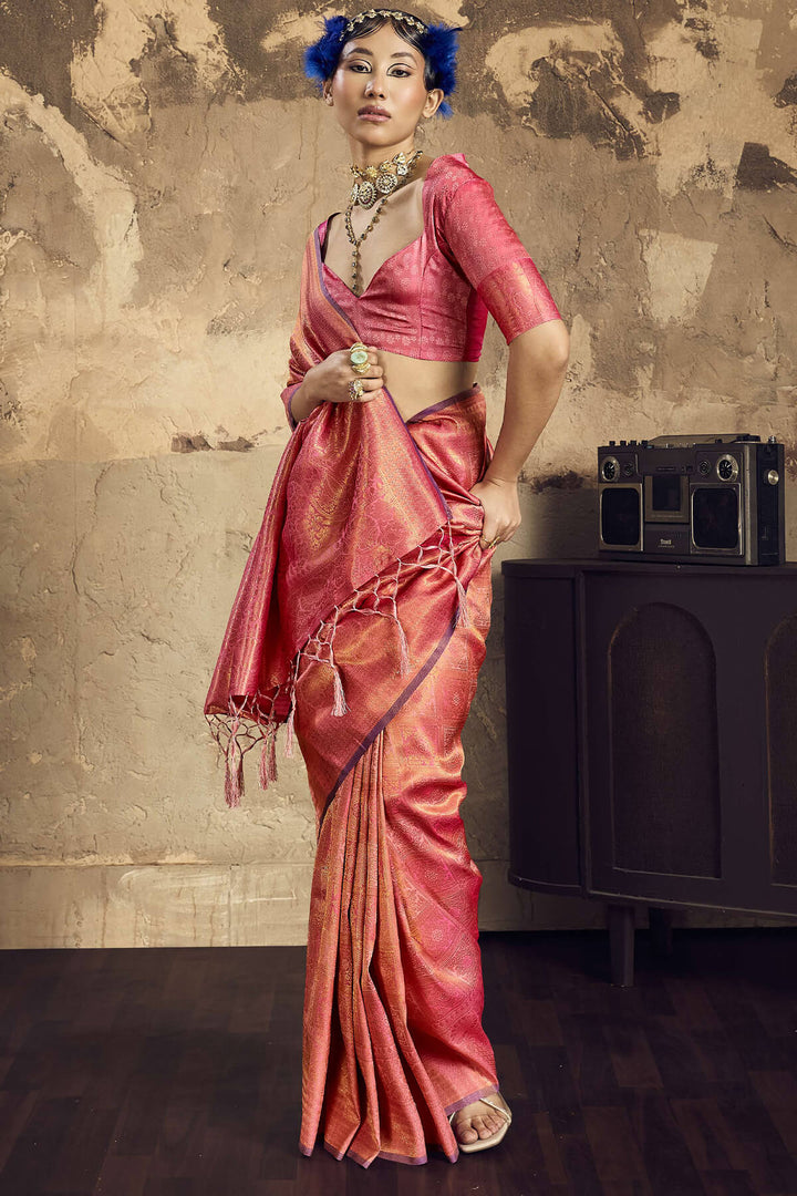 Ruddy Pink Kanjivaram Silk Saree
