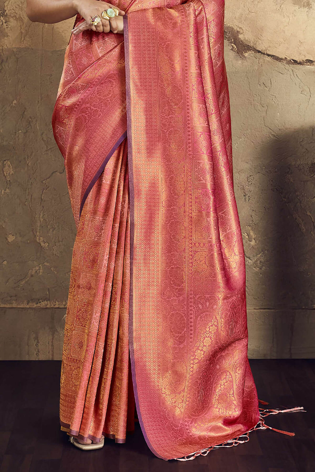 Ruddy Pink Kanjivaram Silk Saree