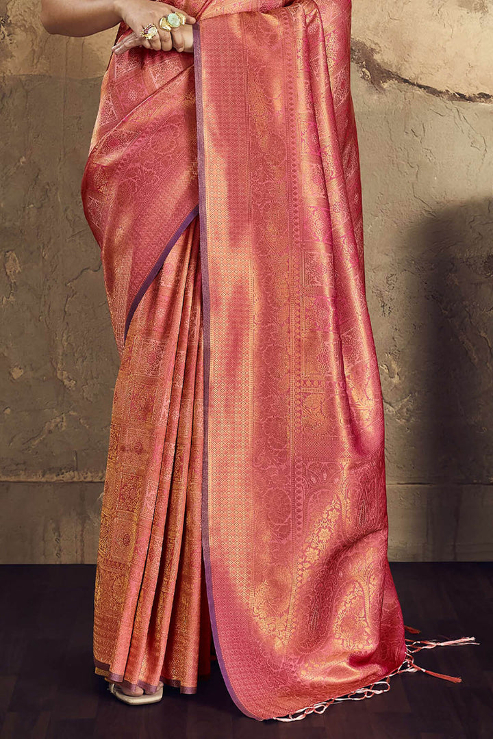 Ruddy Pink Kanjivaram Silk Saree