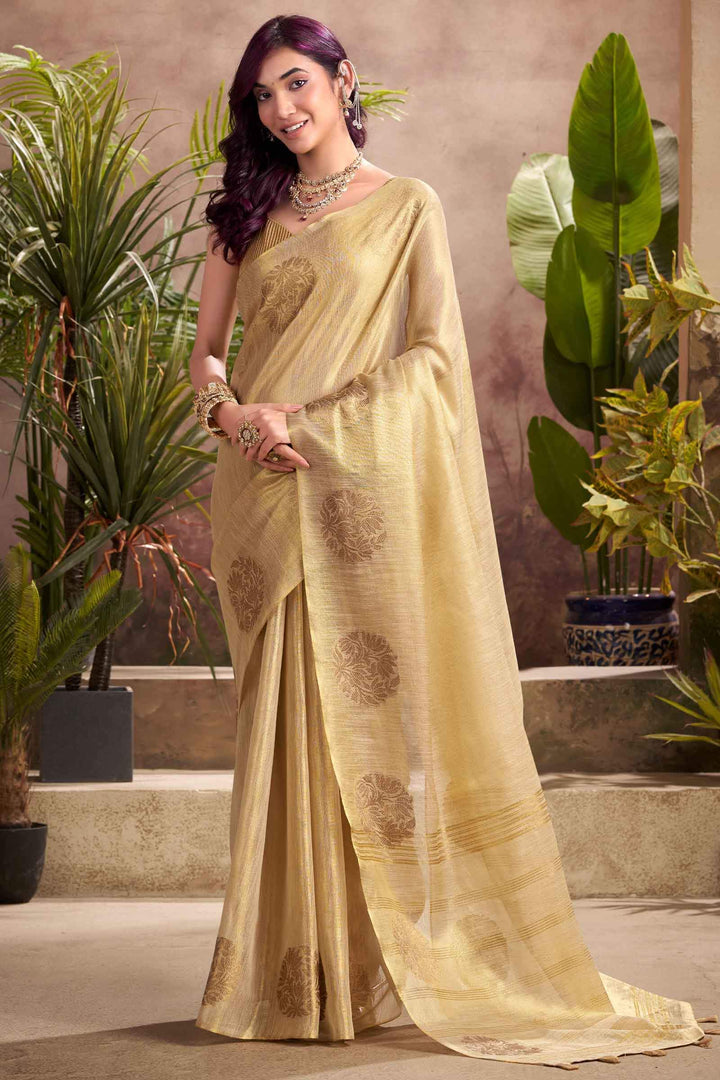 Rustic Beige Tissue Silk Saree
