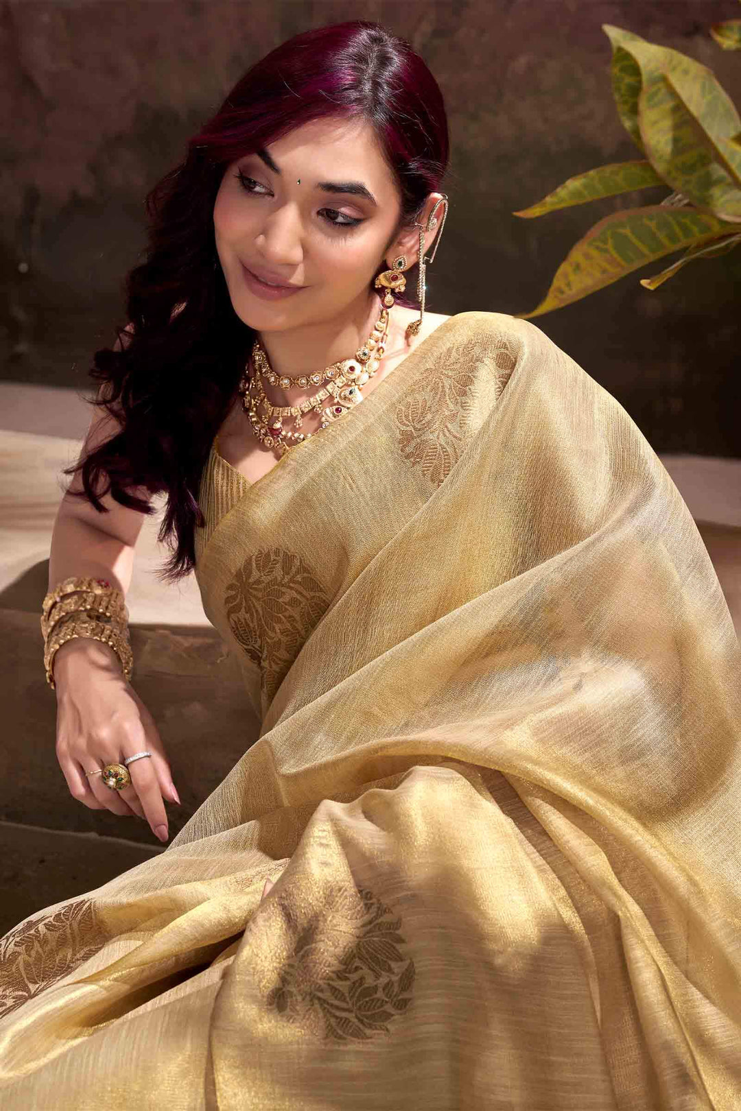 Rustic Beige Tissue Silk Saree