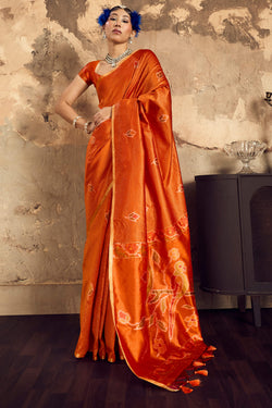 Rusty Orange Banarasi Handloom silk saree