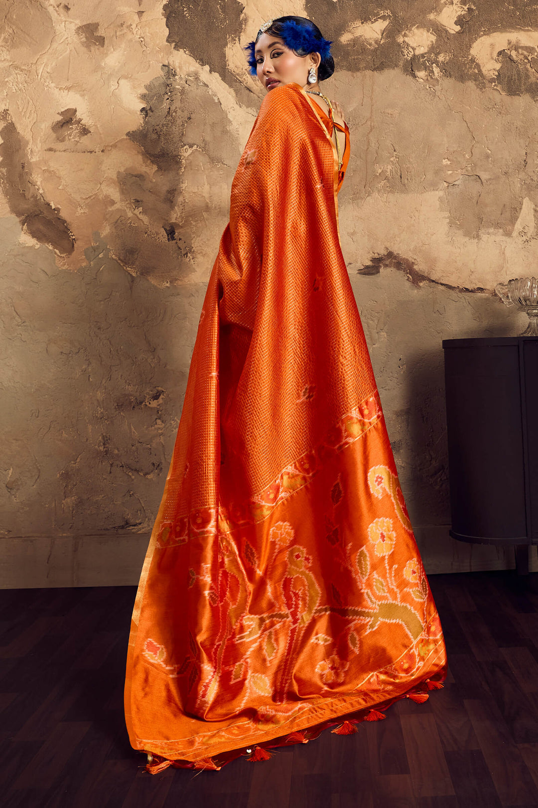 Rusty Orange Banarasi Handloom silk saree