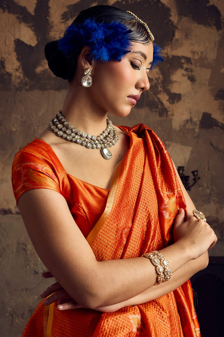 Rusty Orange Banarasi Handloom silk saree