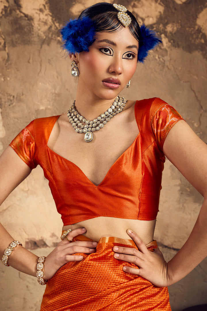 Rusty Orange Banarasi Handloom silk saree