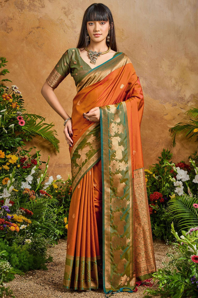 Rusty Orange Banarasi Pichwai Silk Saree