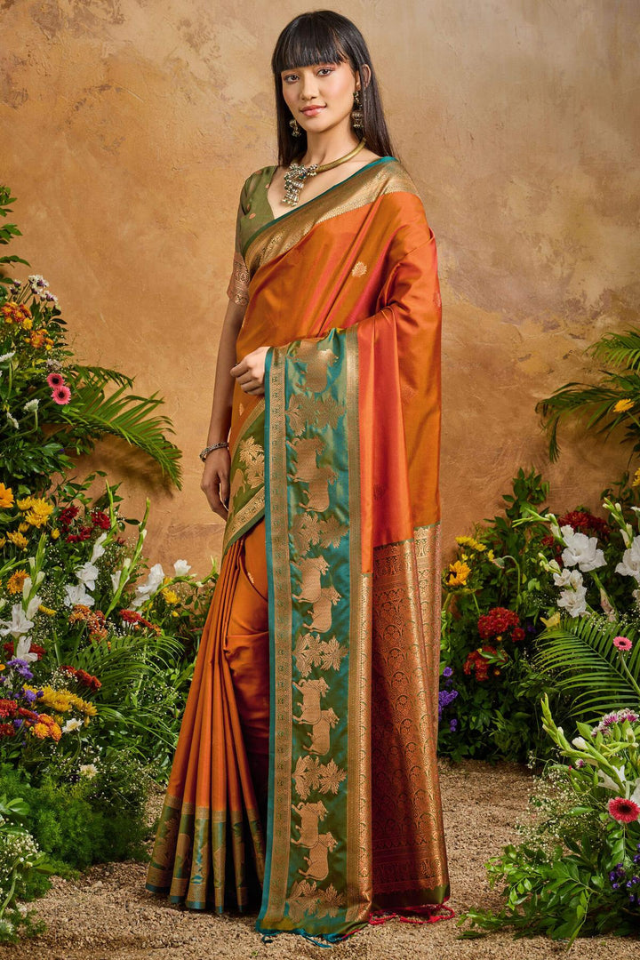 Rusty Orange Banarasi Pichwai Silk Saree