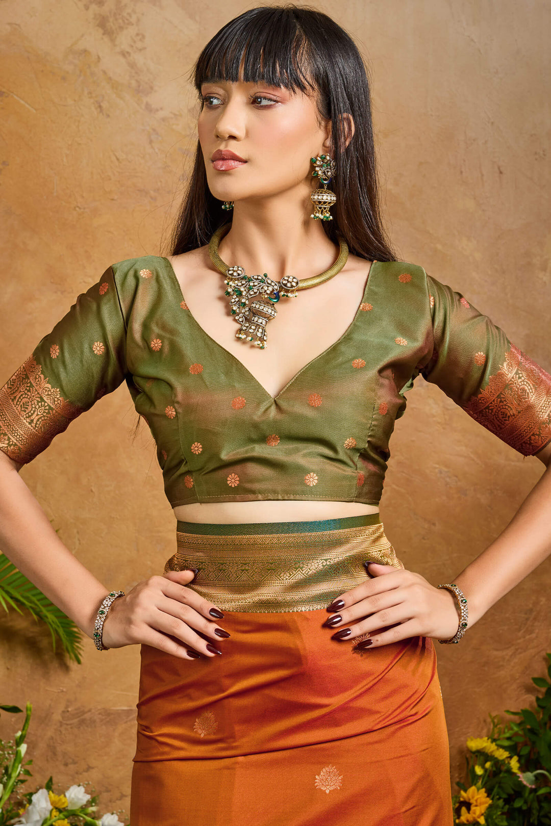 Rusty Orange Banarasi Pichwai Silk Saree