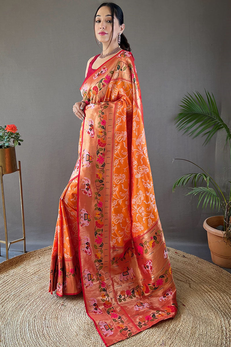 Rusty Orange Paithani Silk Saree