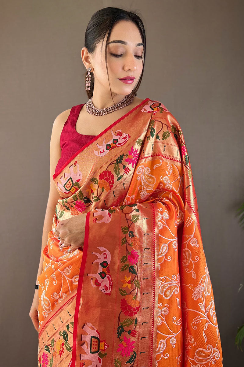 Rusty Orange Paithani Silk Saree