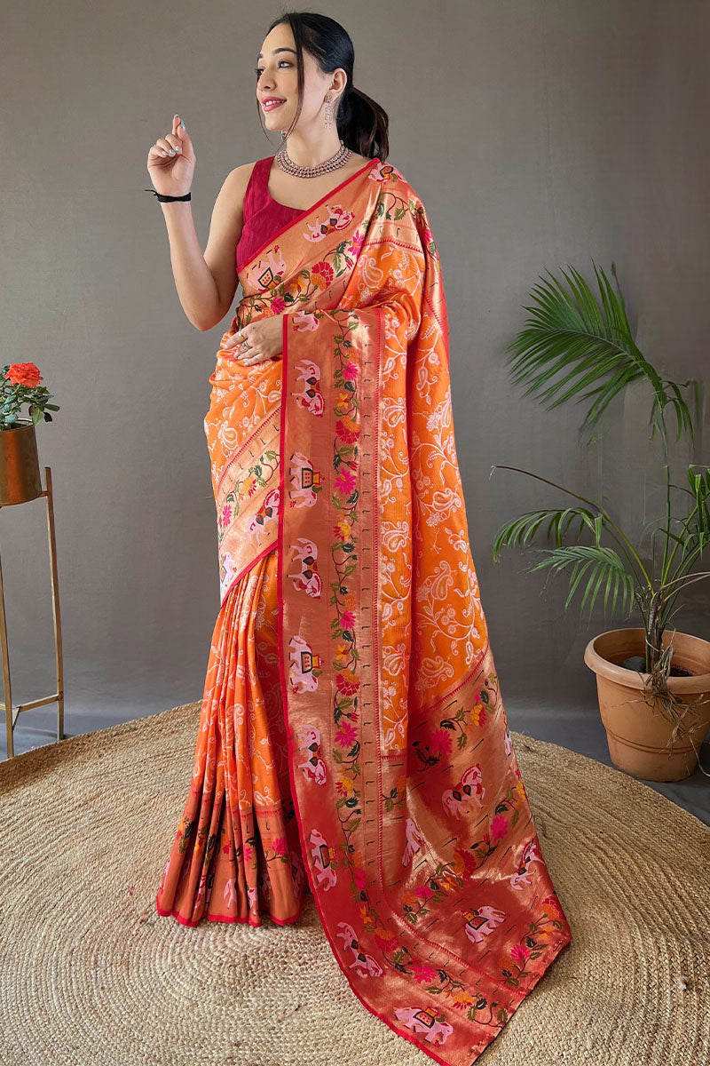 Rusty Orange Paithani Silk Saree