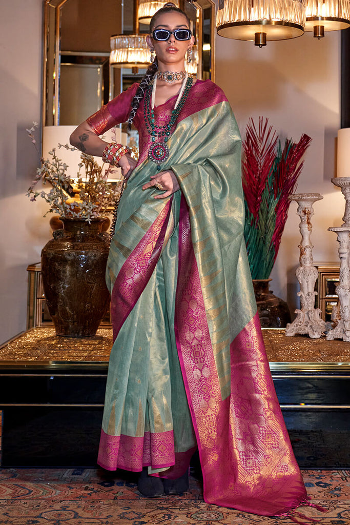 Sage Green Banarasi Tissue Silk Saree