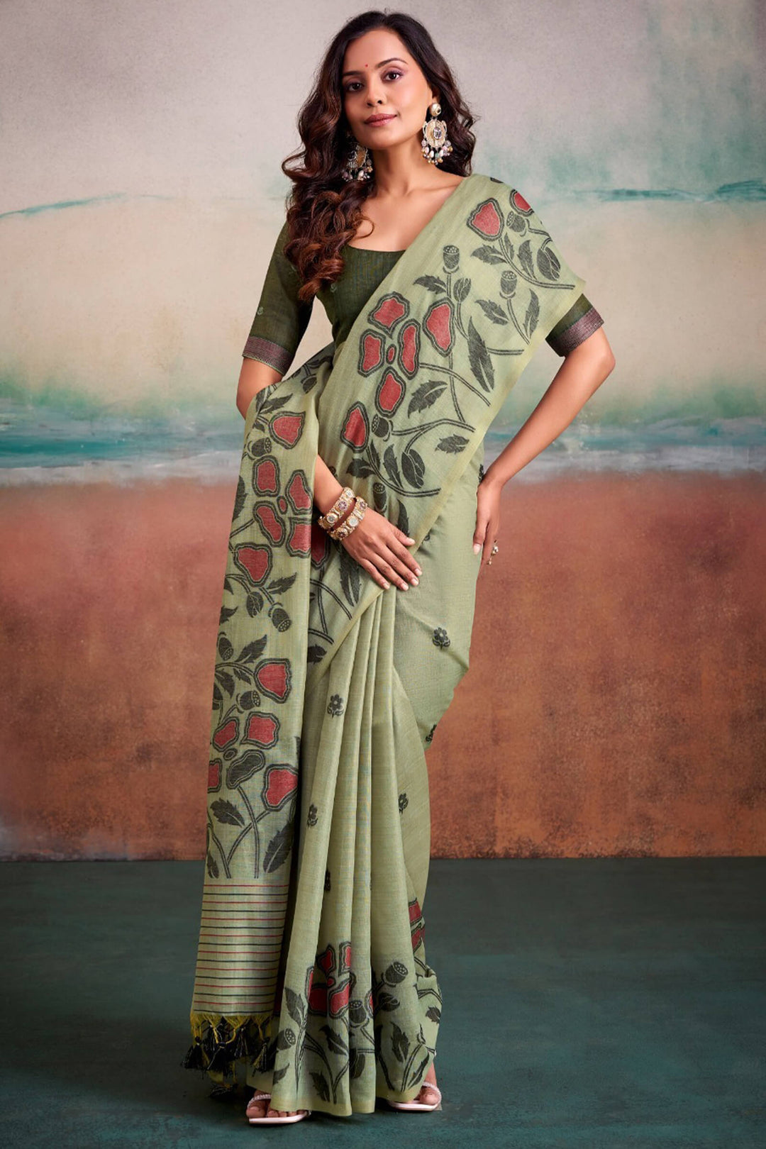 Sage Green Cotton Modal Silk Saree