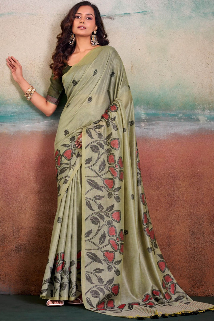 Sage Green Cotton Modal Silk Saree
