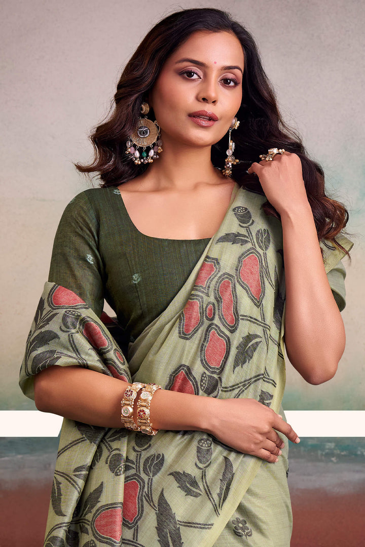 Sage Green Cotton Modal Silk Saree