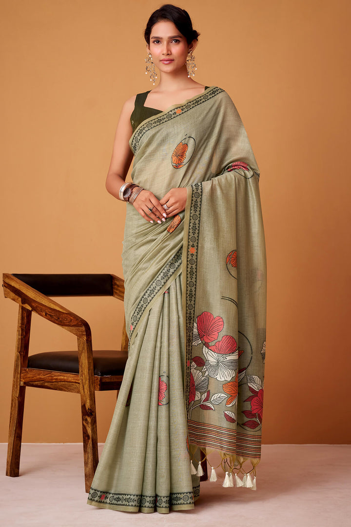 Sage Green Jamdani Cotton Silk Saree