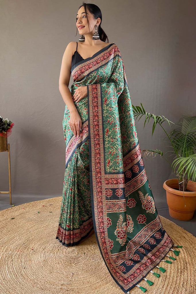 Sage Green Printed Soft Silk Saree