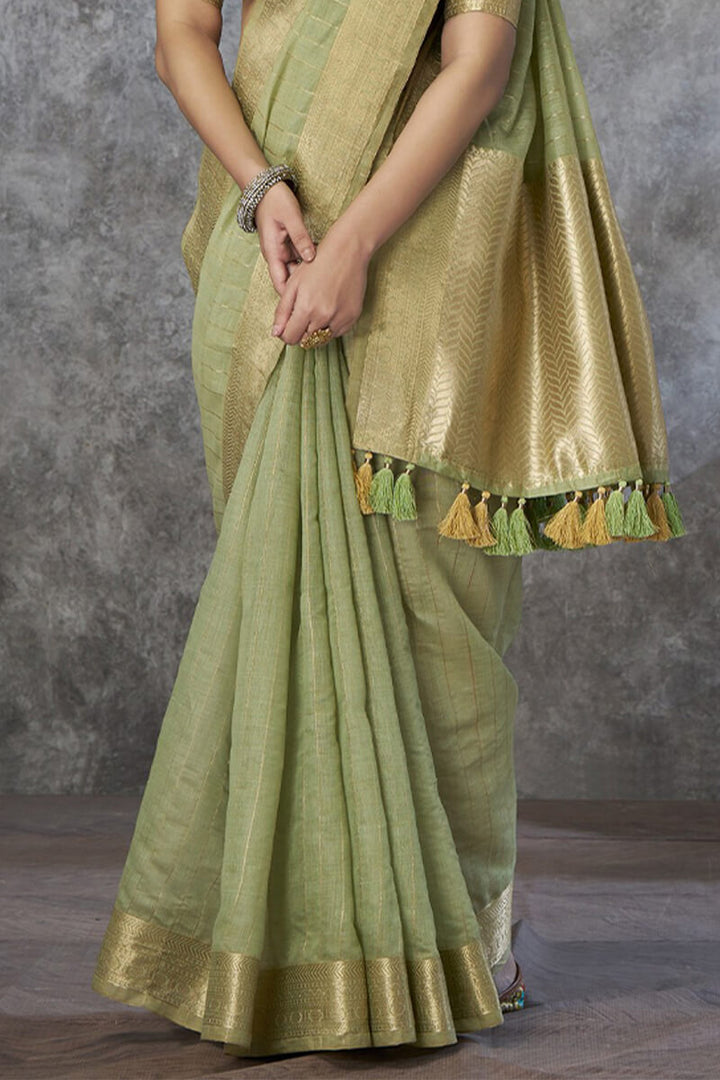 Sage Green Soft Linen Silk Saree