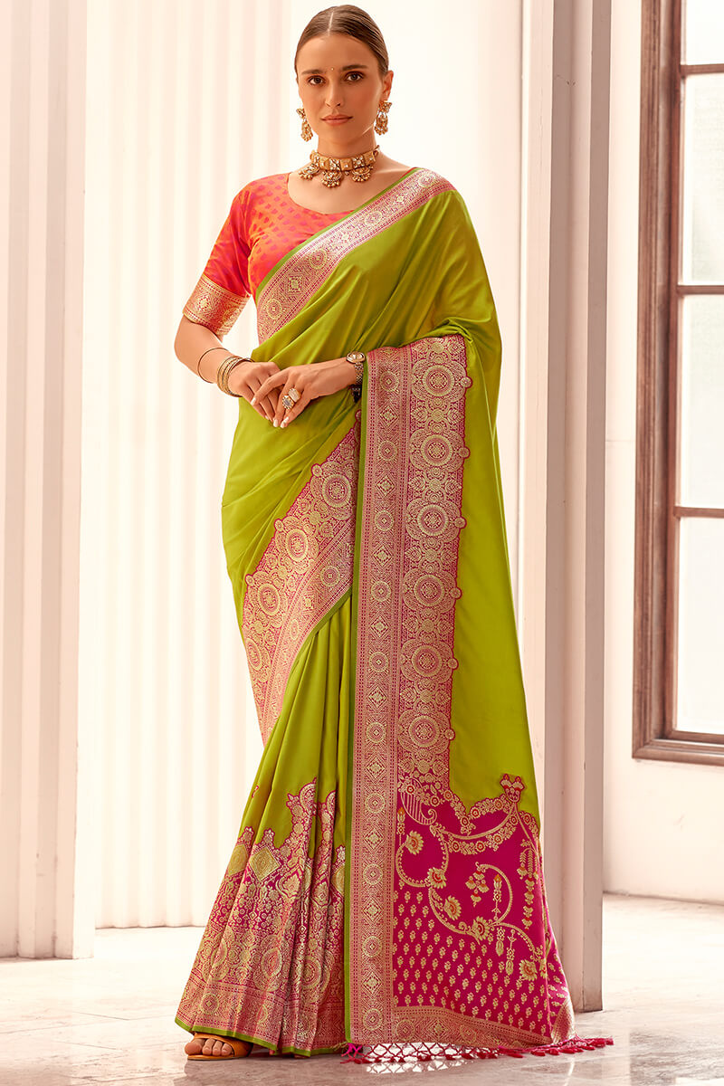 Salad Green Zari Woven Soft Banarasi Silk Saree