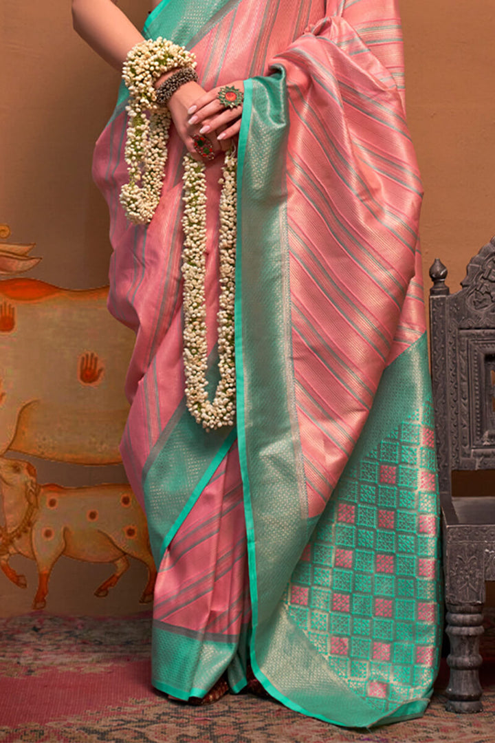 Salmon Pink Handloom Banarasi Silk Saree