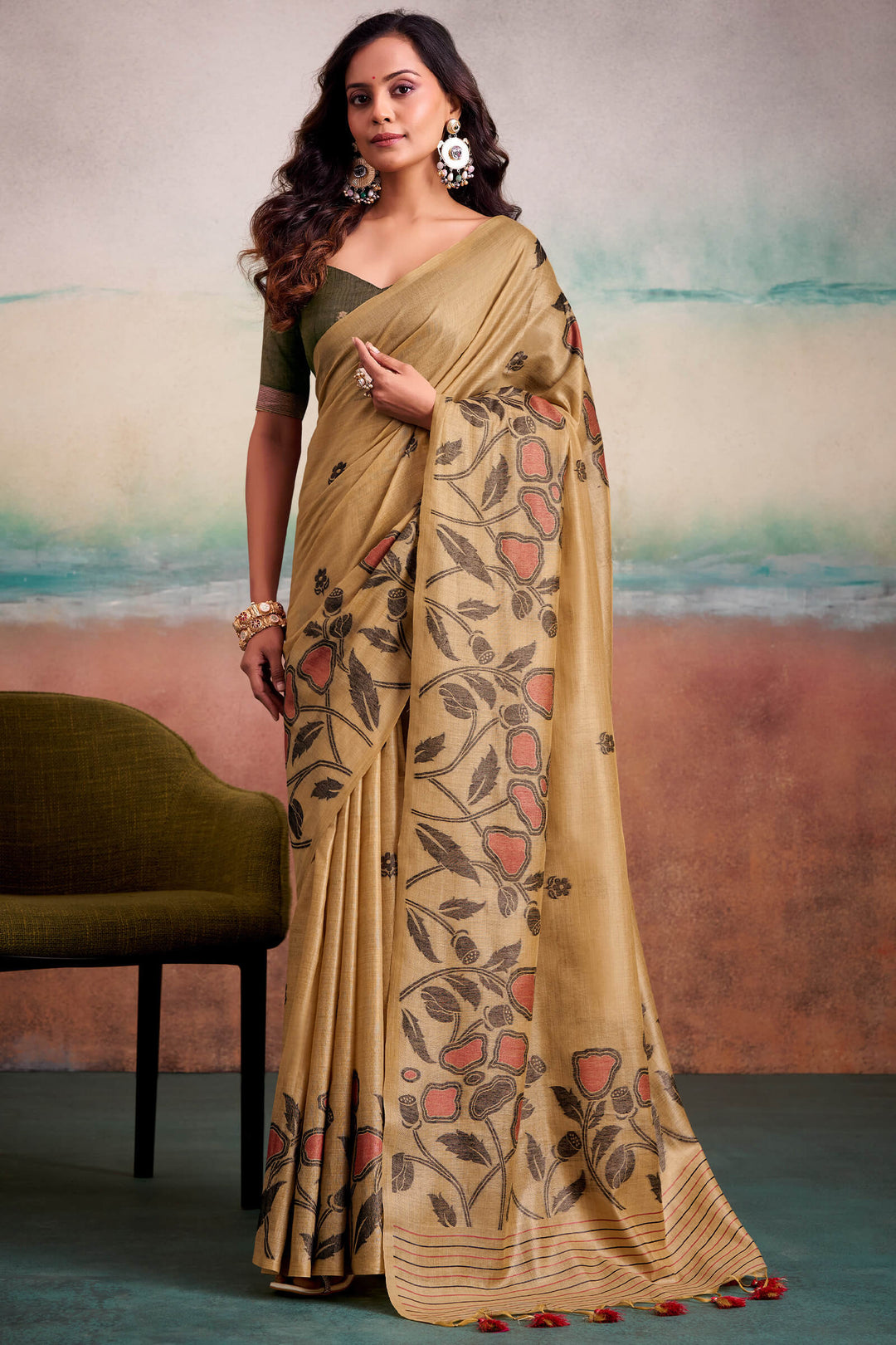 Sandy Brown Cotton Modal Silk Saree