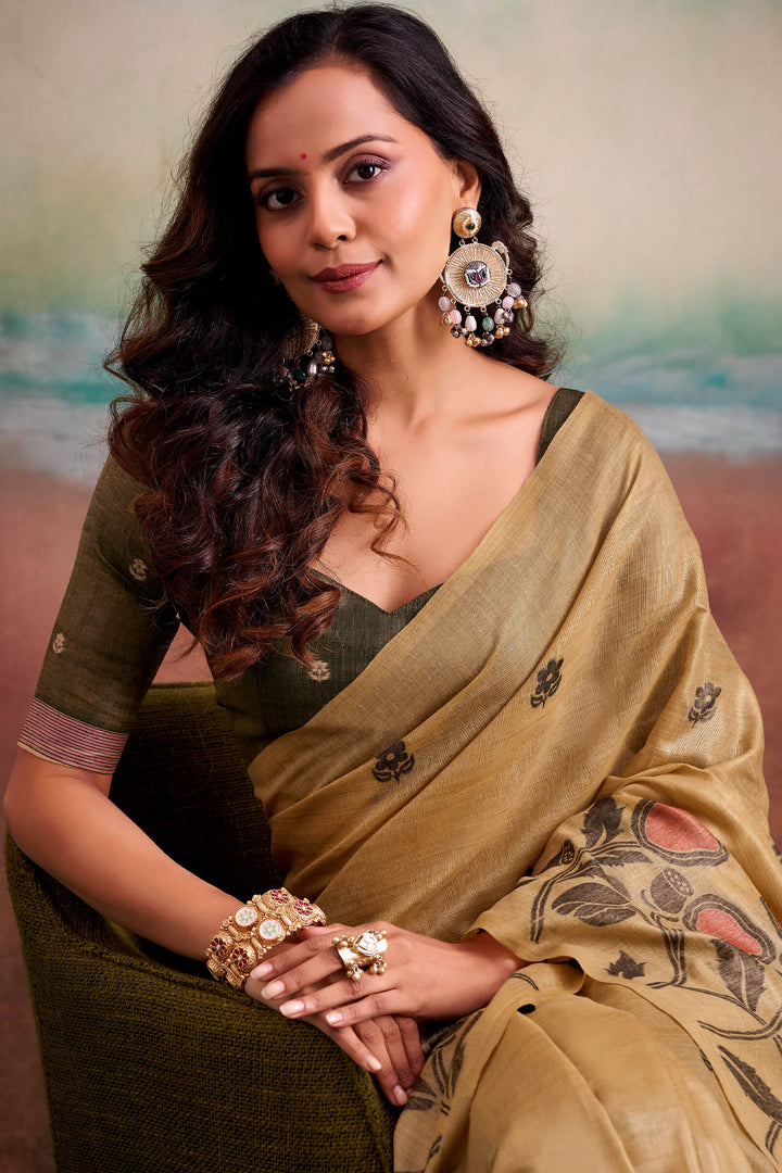 Sandy Brown Cotton Modal Silk Saree