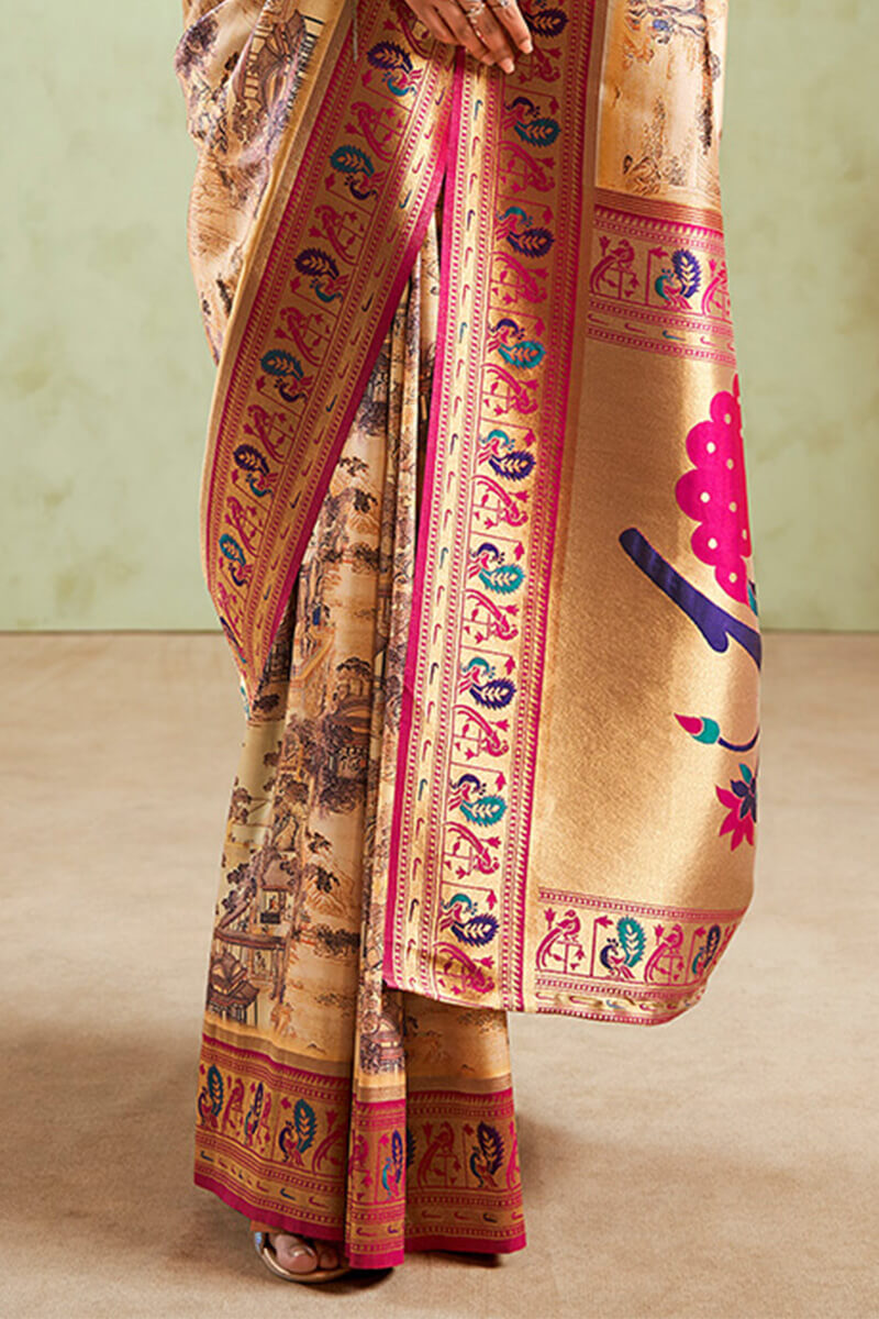 Sandy Brown Zari Woven Paithani Silk Saree