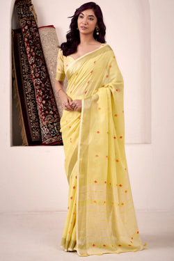 Sandy Yellow Linen Cotton Silk Saree