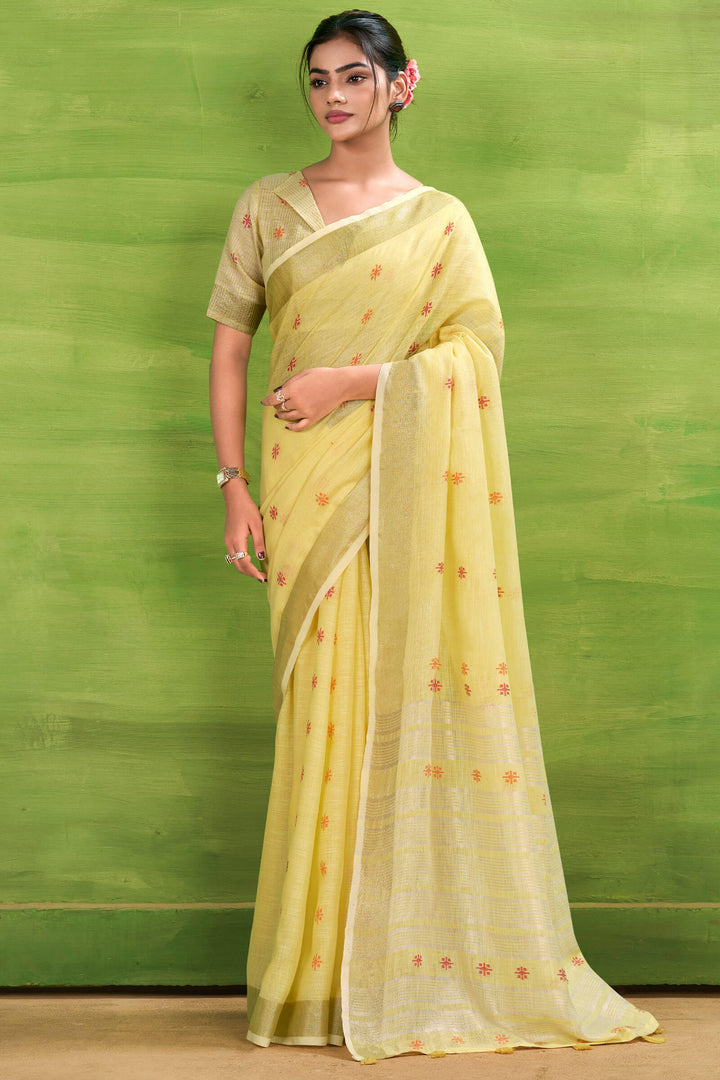 Sandy Yellow Linen Silk Saree