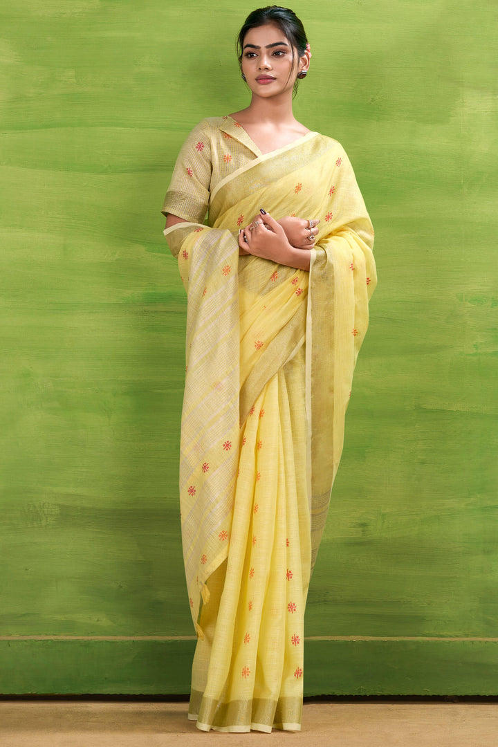Sandy Yellow Linen Silk Saree
