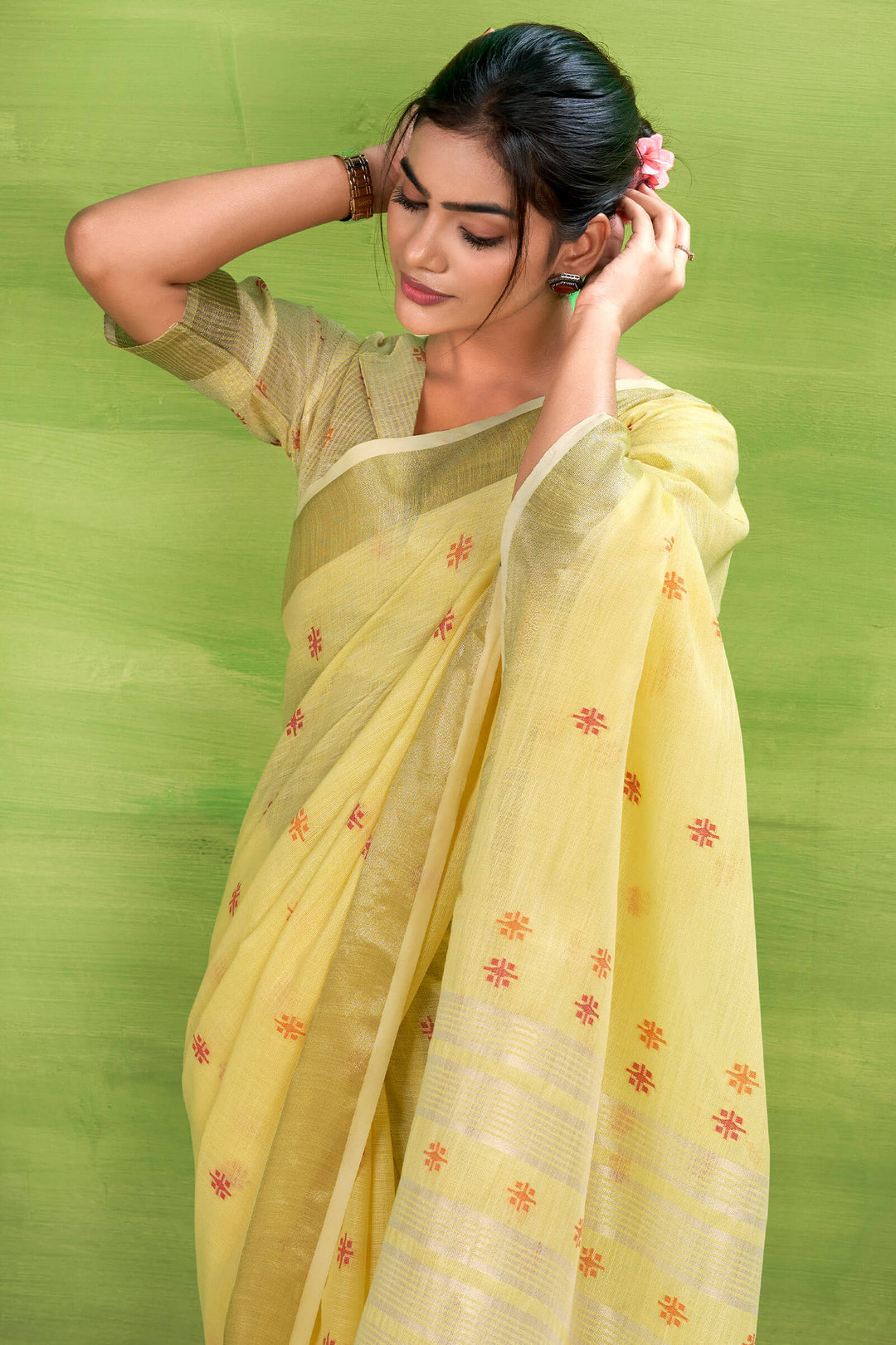 Sandy Yellow Linen Silk Saree