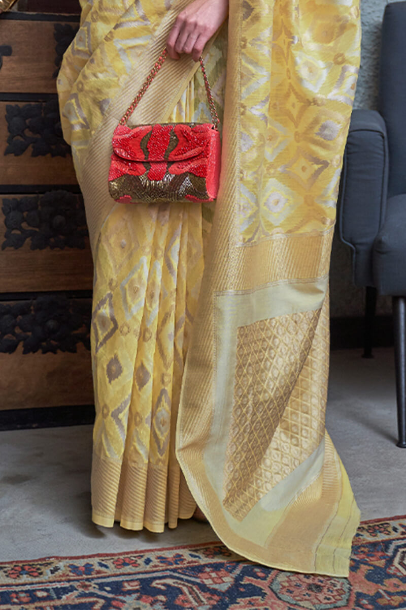 Sandy Yellow Zari Woven Linen Silk Saree