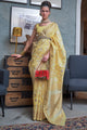 Sandy Yellow Zari Woven Linen Silk Saree