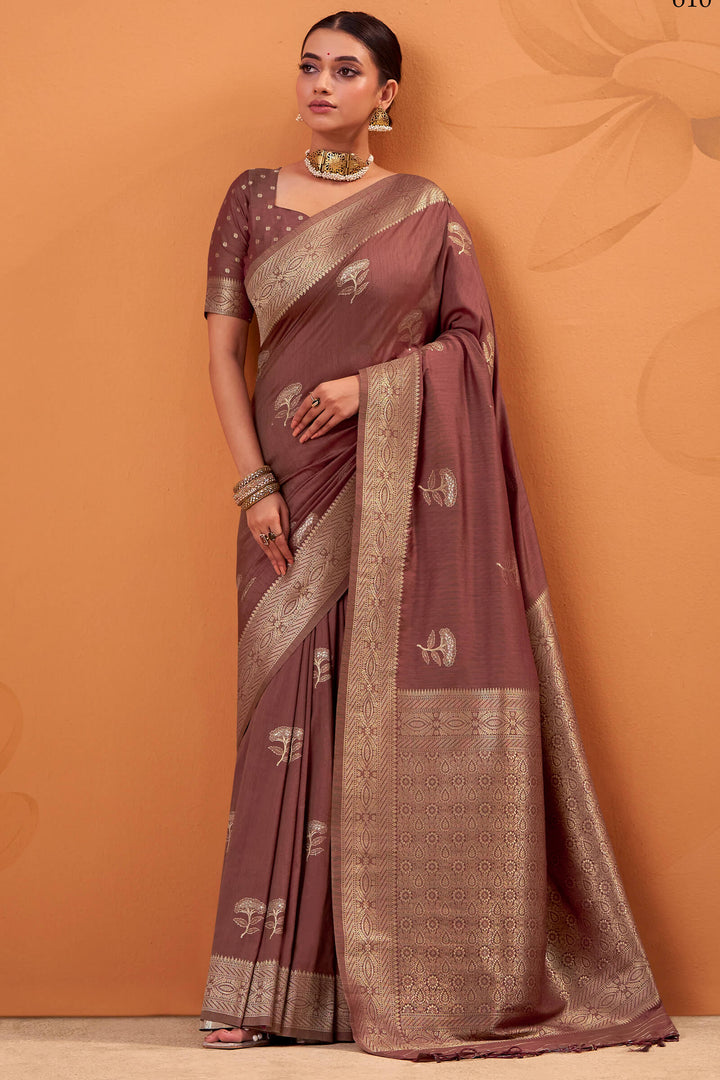Sanguine Brown Banarasi Tussar Silk Saree