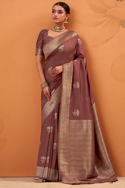Sanguine Brown Banarasi Tussar Silk Saree