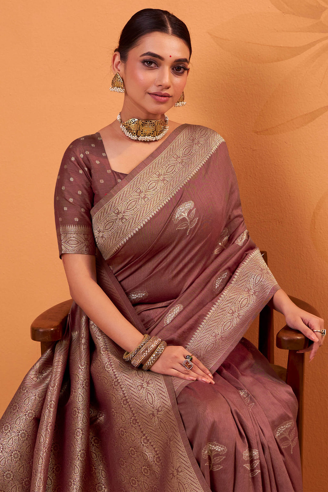 Sanguine Brown Banarasi Tussar Silk Saree