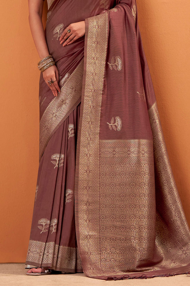 Sanguine Brown Banarasi Tussar Silk Saree