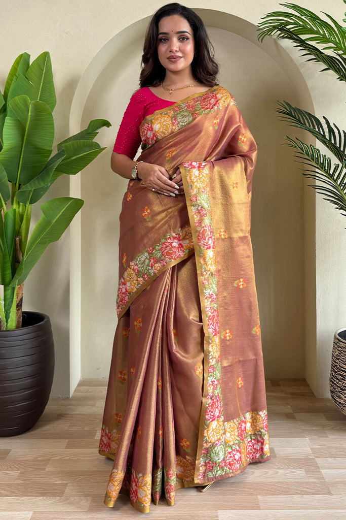 Sanguine Brown Tissue Silk Saree