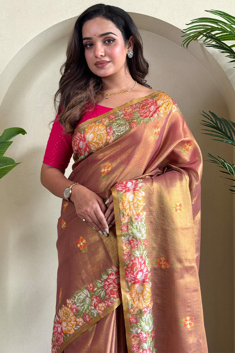 Sanguine Brown Tissue Silk Saree
