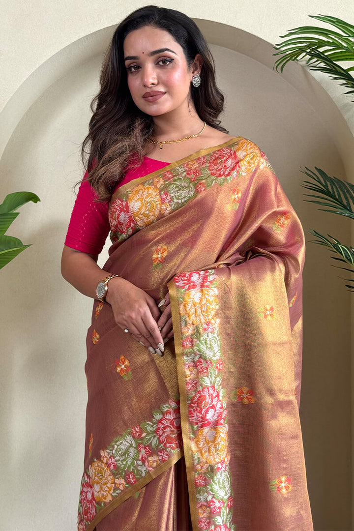 Sanguine Brown Tissue Silk Saree