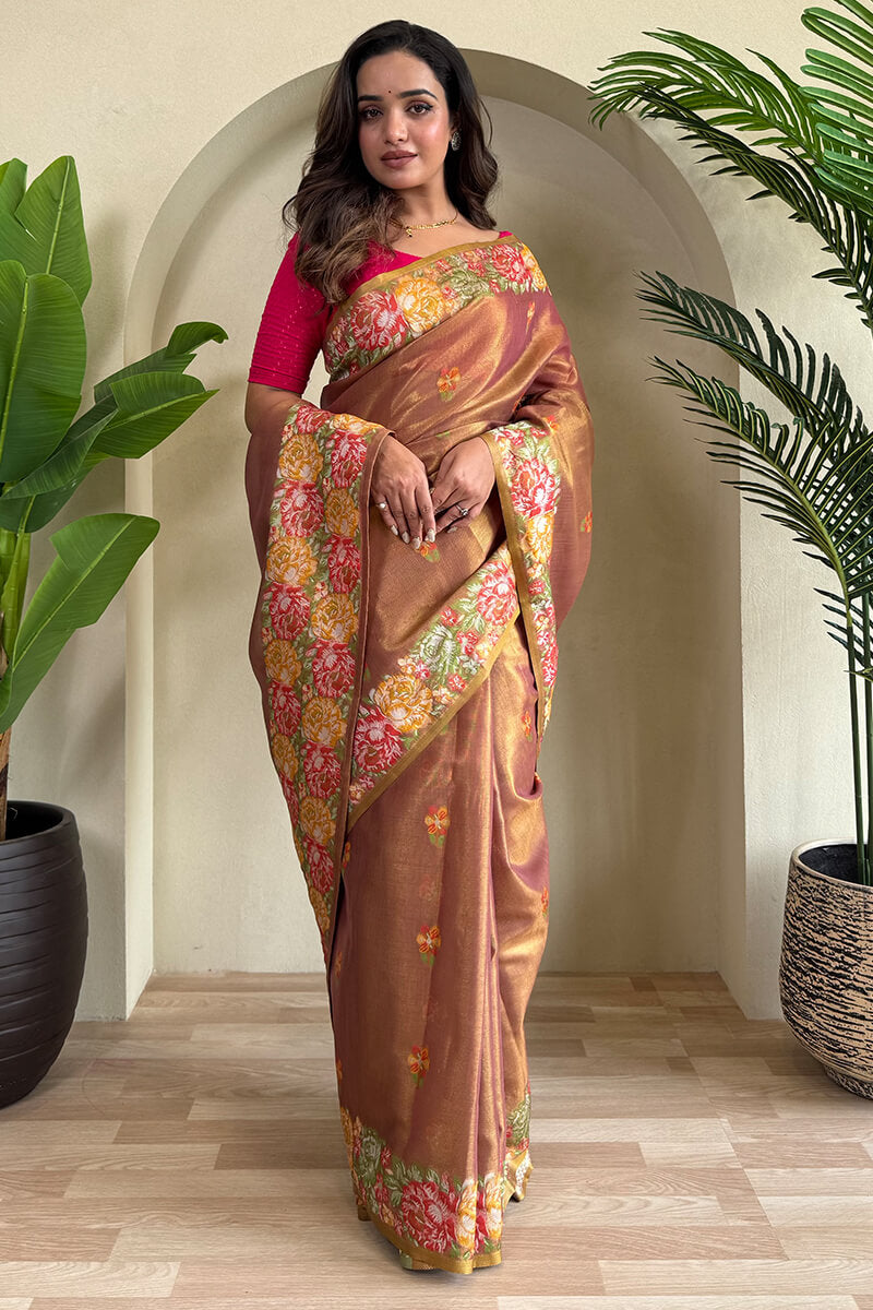 Sanguine Brown Tissue Silk Saree