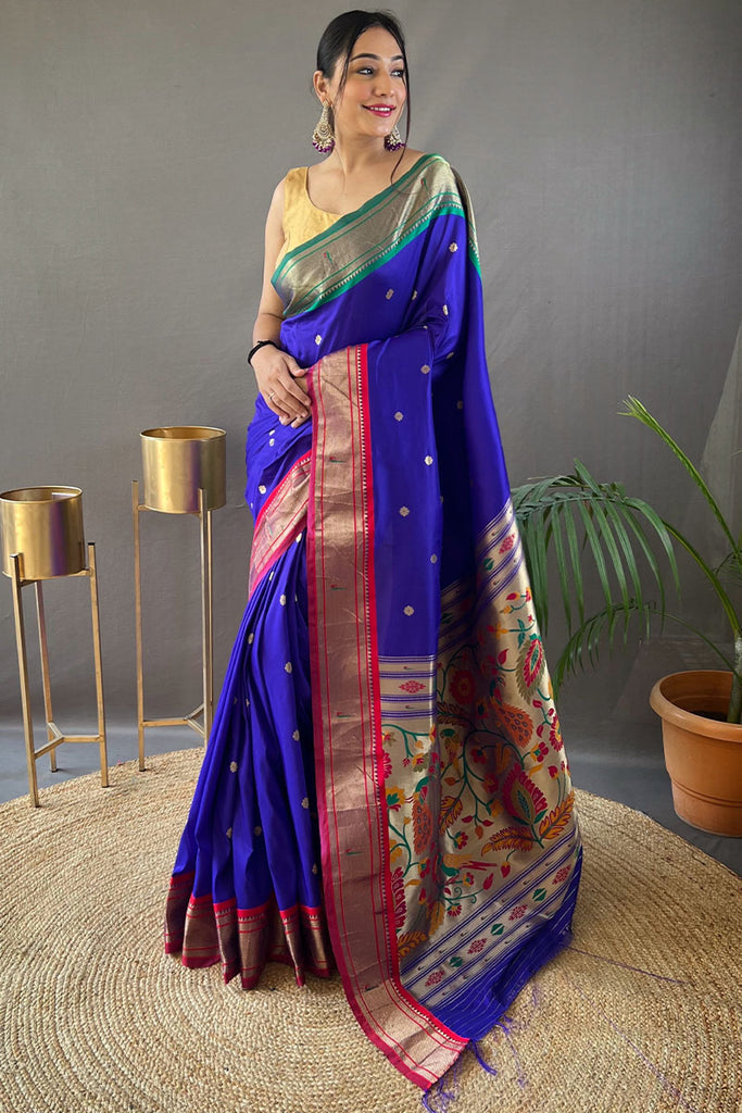 Sapphire Blue Paithani Silk Saree