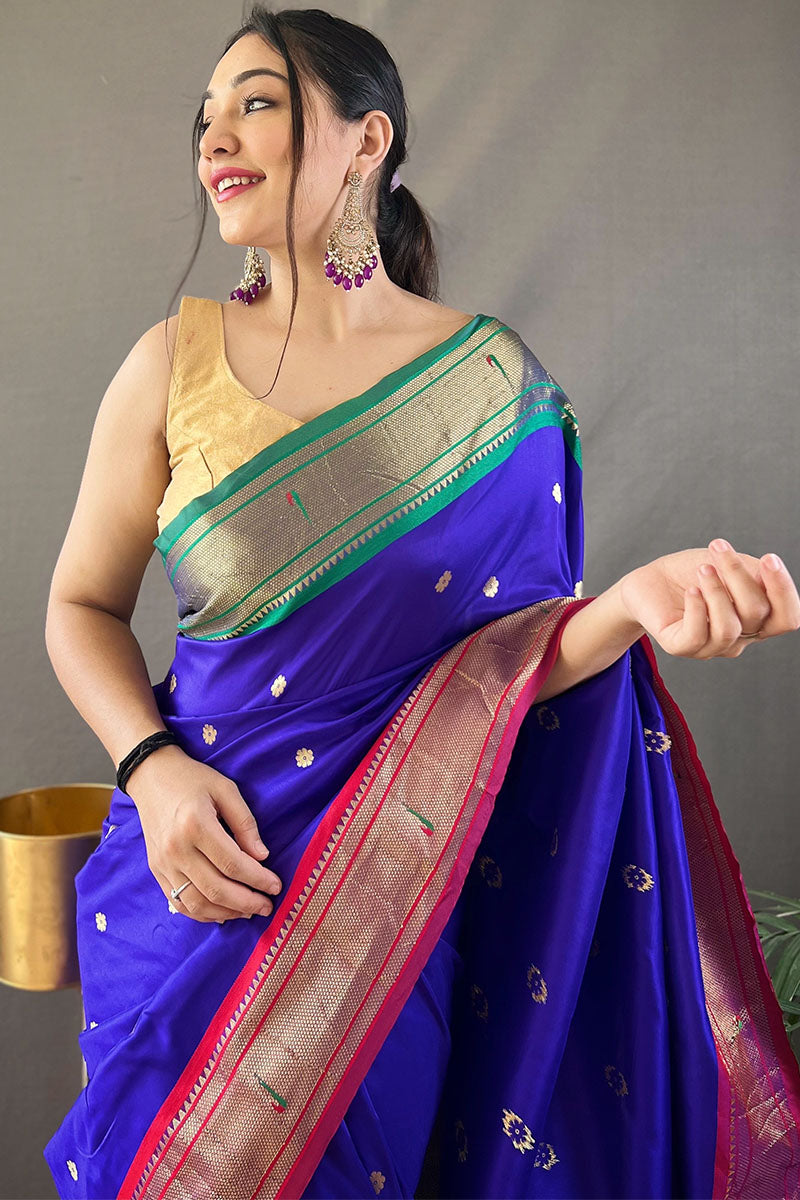 Sapphire Blue Paithani Silk Saree