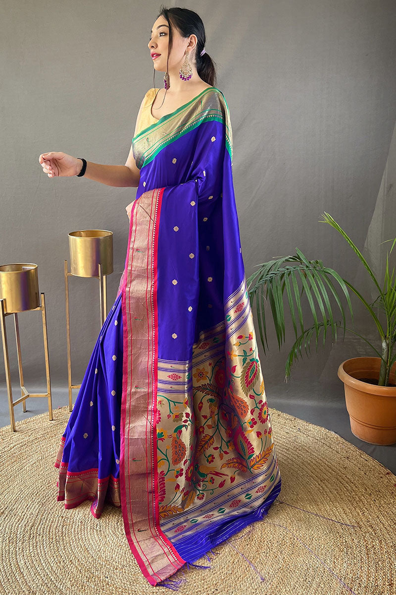 Sapphire Blue Paithani Silk Saree